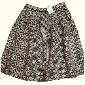 Champagne & Strawberry LARGE NEW Geometric Midi Skirt WomenBlack Beige Pleated